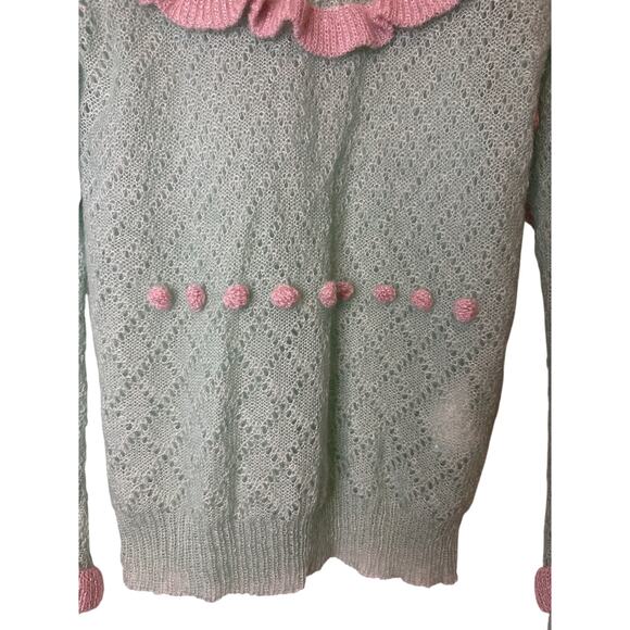 RARE Anna October Mint Green Pink Ruffle Wool Blend Sweater Size Small - Picture 10 of 11